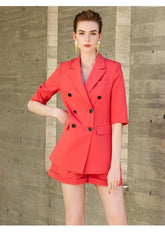 Peach 2pc DoubleBreasted Short Sleeve Suit Set
